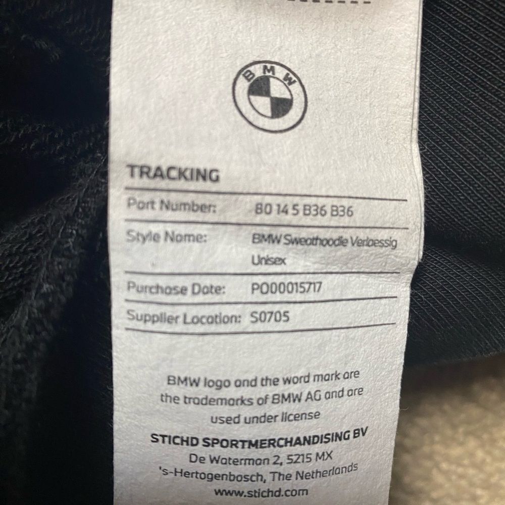 BMW Black Hoodie with White Logo Outline Men’s Size XXL - Picture 5 of 6